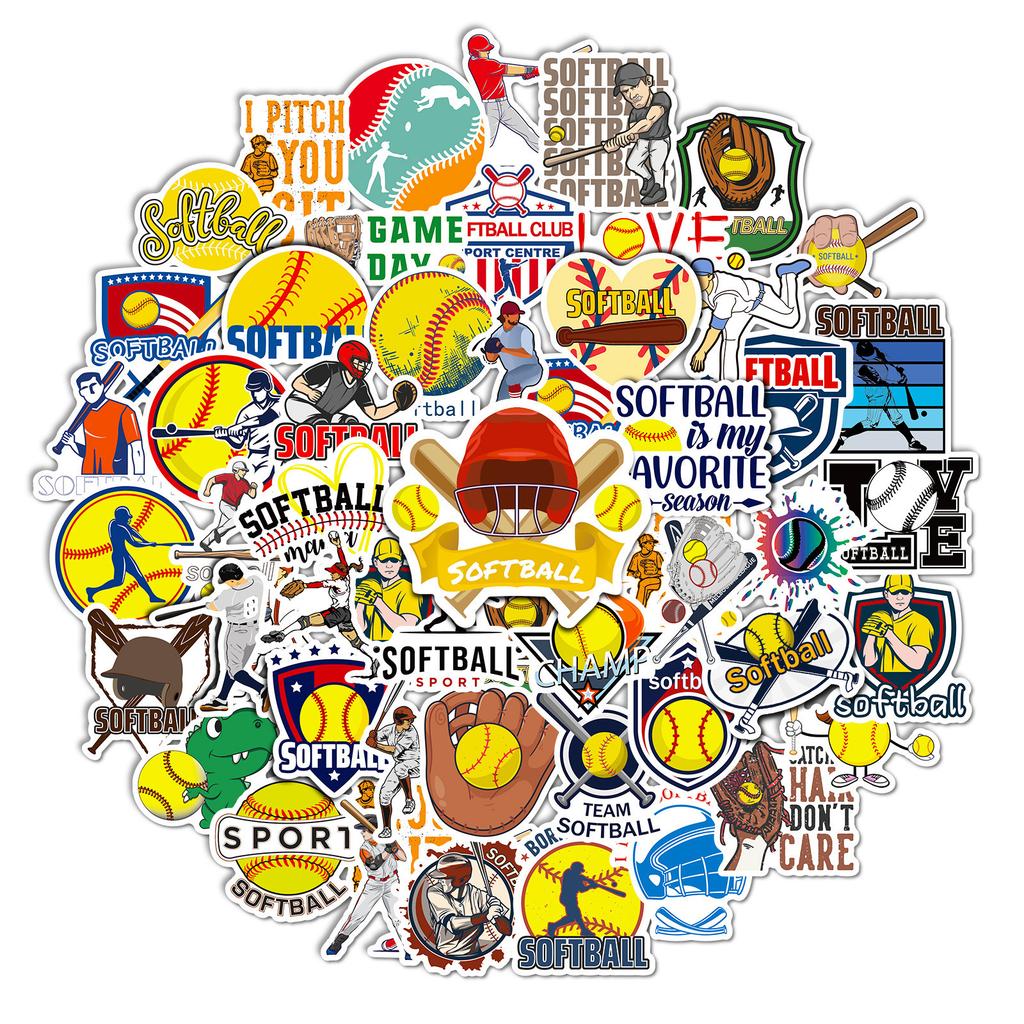 50 Yellow Softball Stickers Softball Stickers Skateboard Guitar Suitcase Waterproof Stickers