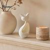 Minimalist Cat Figurines for Desk Abstract Sleeping Statue, 3D Printed Matte White Hollow Ornament Statues Shelf Tabletop Decor, Mini Flower
