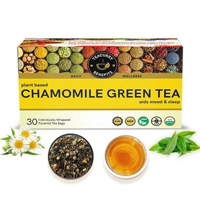 TEACURRY Chamomile Green Tea (30 Tea Bags) - Helps with Sleep, Relaxation - Chamomile Green Tea Bags | Chamomile Green Tea Leaves