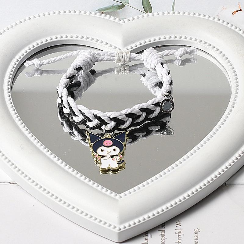 Cinnamoroll & Kuromi Magnetic Bestie Bracelet - Two-Color Braided Friendship Gift for Three-Person Couples