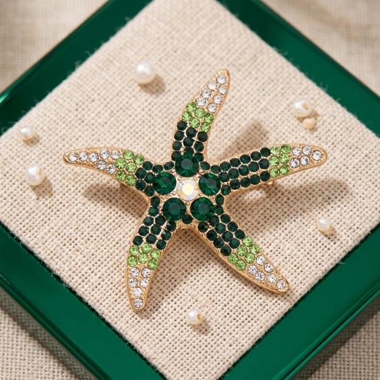 Sea Animal Brooch Vintage Rhinestone Starfish Brooch, Ocean Metal Lapel Pin, Golden Plated Pin Jewelry for Suit Dress Coat Scarf Style Pins