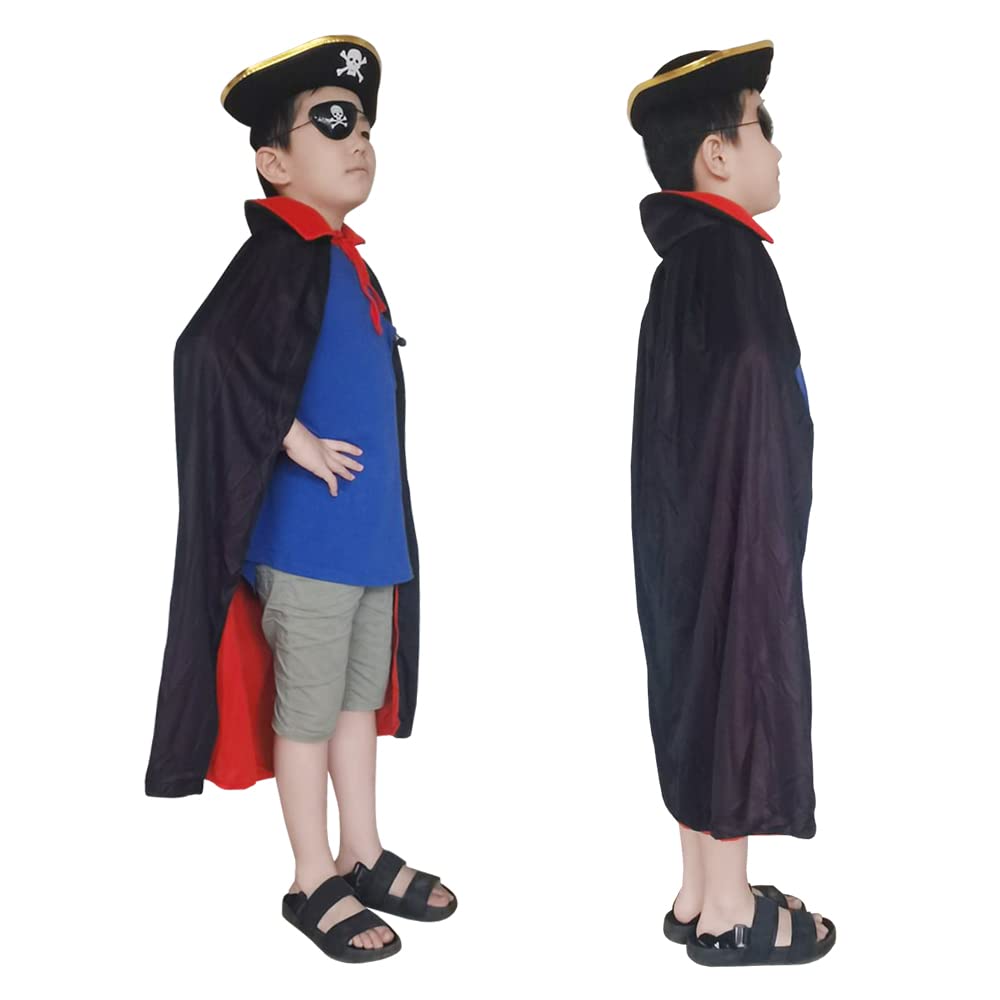 Giyomi Halloween Pirate Costume 4 Pieces for Adults and Includes Pirate Pirate Pirate and Skull Balloon Set, Kids, Cape, Hat, Eyepatch, (90cm)