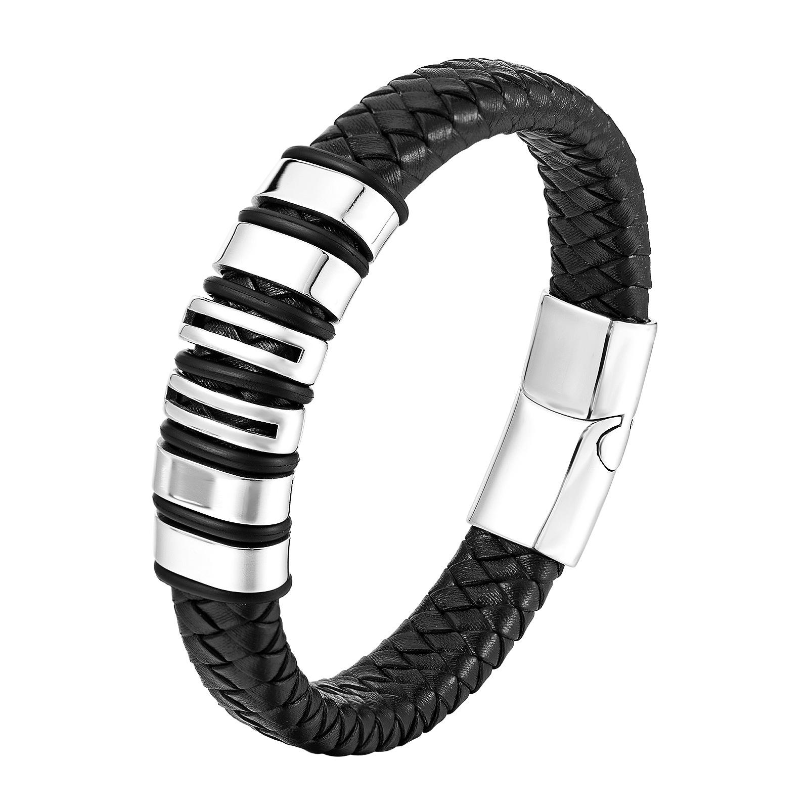 Мужской плетеный кожаный браслет из титановой стали, ручная работа, минималистичный кожаный браслет, модный аксессуар 21cm