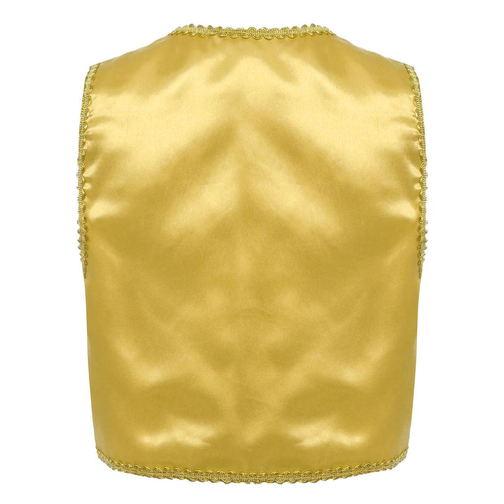 Jungen Märchen Cosplay Weste Offene Vorderseite Goldene Geflochtene Verzierungen Weste Verkleidung
