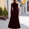 Women's Velvet High Neck Dress with Fitted Waist and Flared Skirt for Elegant Occasions
