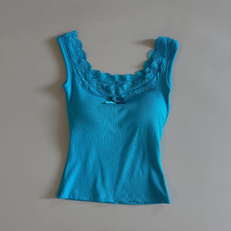 

Square Collar Lace Cami Women 2025 Spring Summer New Plus size Slim fit Outer Wear Inner wear Base Sleeveless Top Blue All yards