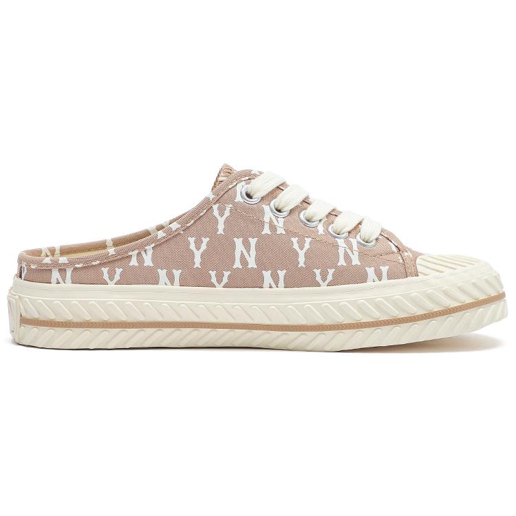 New MLB Playball Mule Monogram Lightweight And Breathable Low Top Skateboard Shoes Unisex Beige 3AMUM212N-50BGD