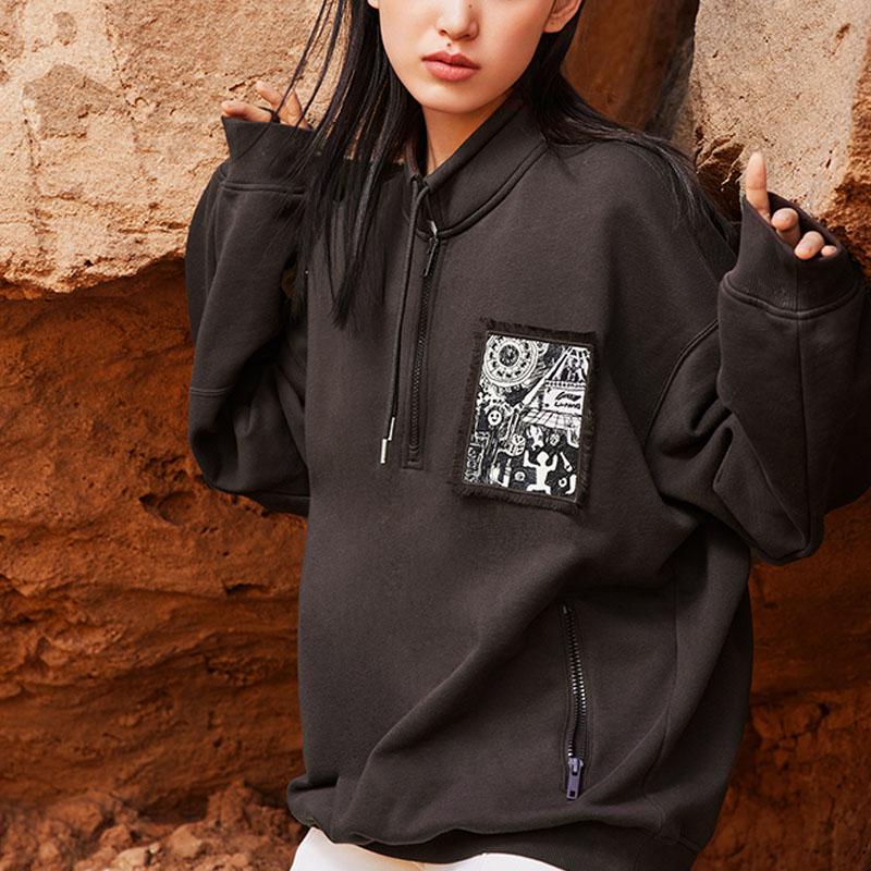 Li-Ning Lockeres Langarm Sport-Sweatshirt Unisex Oberteile Schwarz AWDSB53-3