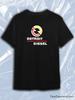 Camiseta Negra de Cuello Redondo y Manga Corta Detroit Diesel con Logo de Círculo Rojo y Amarillo