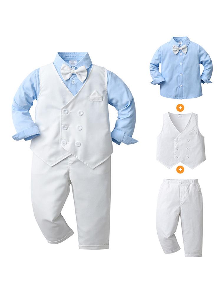 British Gentleman Christening Outfit: Boys' Long-Sleeve Three-Piece Set for Spring & Autumn
