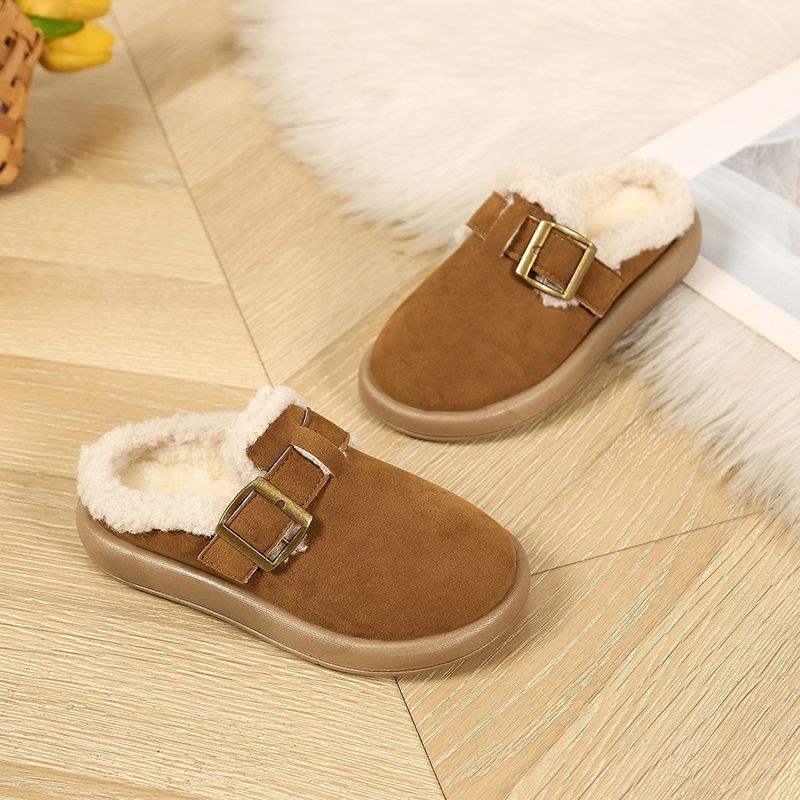 Children's Birkenstocks autumn half slippers 2025 winter new girls cotton mop velvet warm boys bread shoes