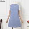 ZANZEA Women Casual Round Neck Summer Plaid Print Sleeveless Dress