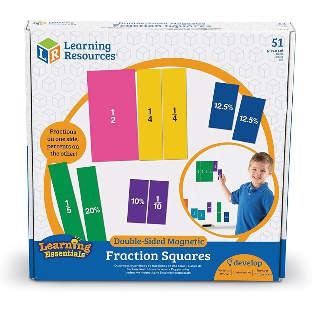 Learning Resources Rainbow Fraction Square Magnetic Demonstration Set Dual-Sided Educational Math Tool