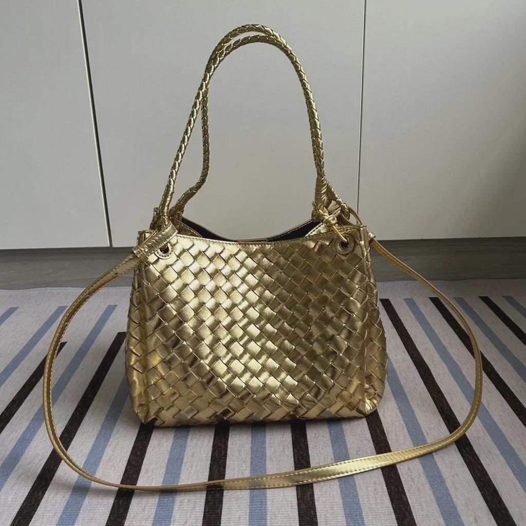 2024 Herbst/Winter Damen Handtasche aus echtem Leder, gewebt: Große Fallschirm-Umhänge- & Crossbody-Tasche