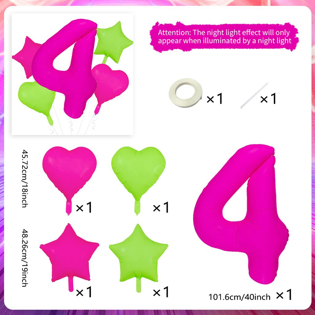 Neon fluorescent digital balloon set 1-9 five pointed star heart-shaped balloons for birthday and graduation season decoration