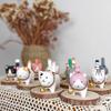 Wooden Handcrafted Carved Cat Figurine Cute Bell Desk Decor For Gifts And Home Office
