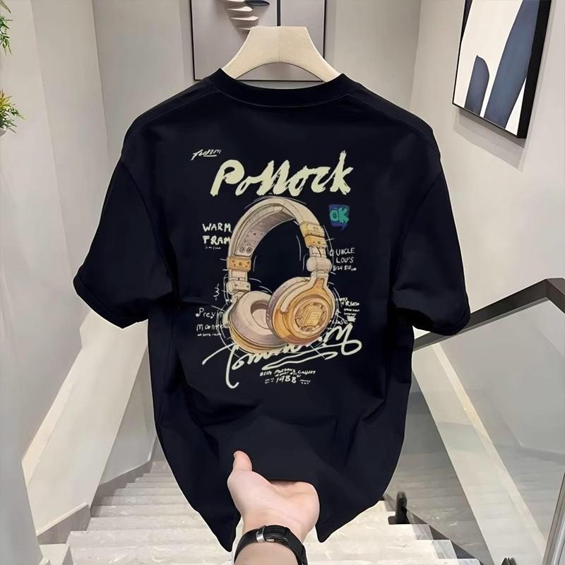 Men Fashion Casual Printed Cotton Round Neck Short Sleeve Daily T Shirt S чёрный