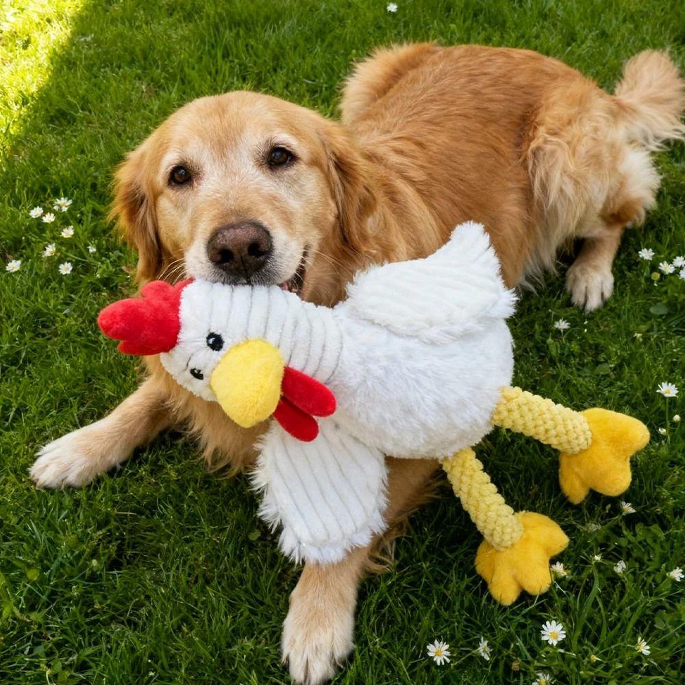 Cartoon Rooster Shape Squeaky Plush Dog Toys Chew-Resistant Dog Stuffed Chicken Toys  Cats