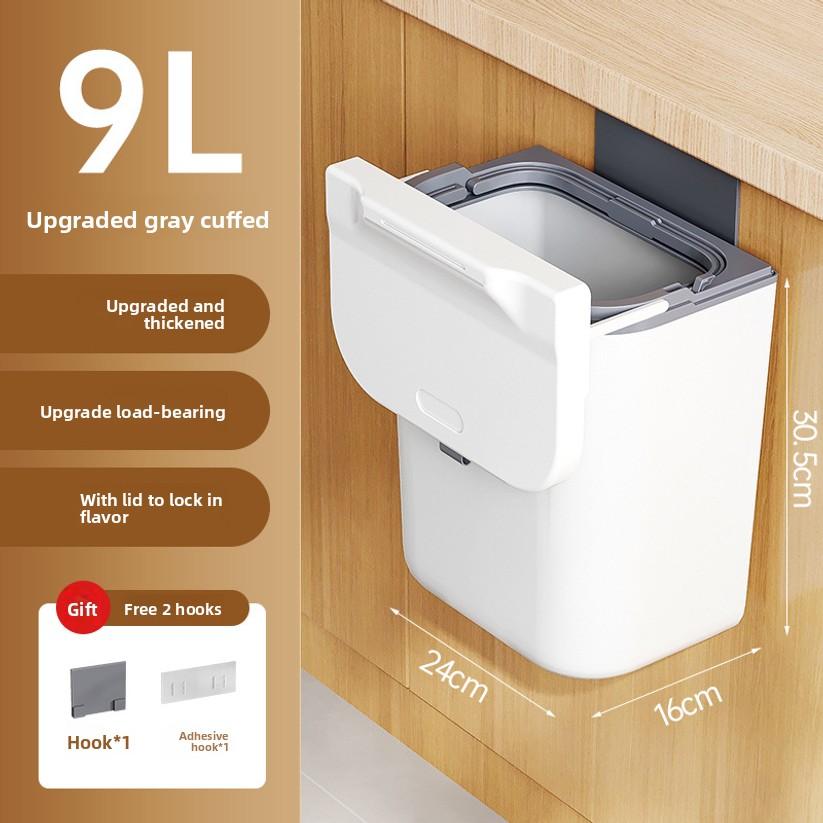 Wall Mounted Trash Can Household Galley Waste Bin Hanging Bathroom Trash Can With Lid Food Garbage Bin Kitchen Accessories 7/9L
