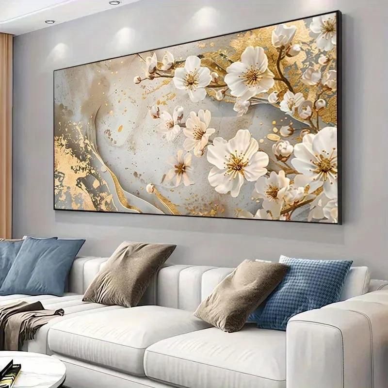 Modern Golden Flower Pattern Canvas Painting Art for Living Room Modern Canvas Poster for Bedroom and Living Room Decoration