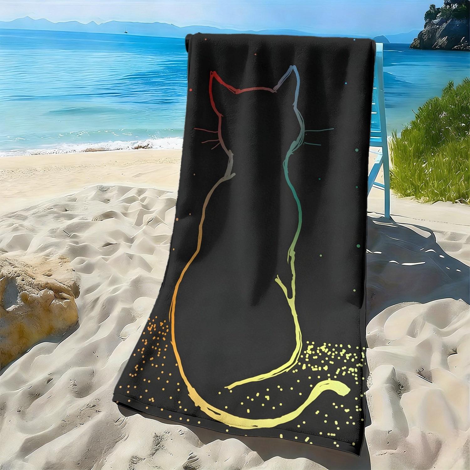 

Colorful cat gradient line pattern polyester microfiber beach towel is highly absorbent, suitable for swimming and beach outings W40*H60(CM)