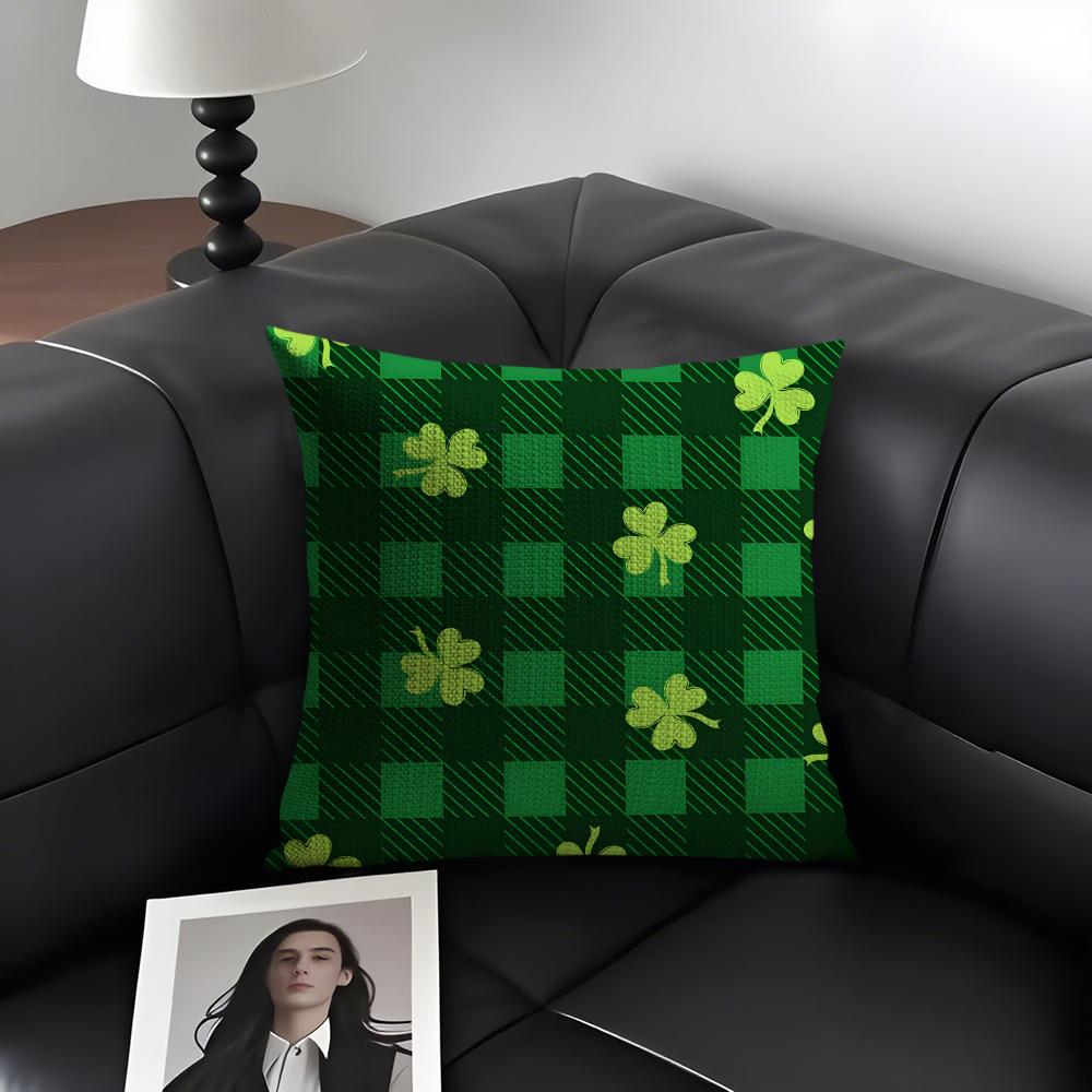 St Patricks Day Happy Cushion Cover Natural Linen Organic Fabric DoubleSided Printing Sofa Home Decor Gift Pillow Case