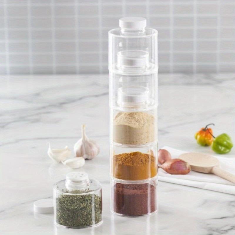 6Pcs/Set Spice Jar Pepper Shaker Box Spice Tower Herb & Spice Tools Transparent Seasoning Cans Kitchen Rack Condiment Bottles
