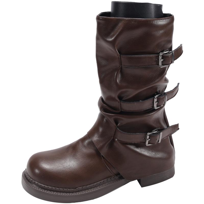 Nischen-Retro-Stiefel mit dickem Absatz und mittlerer Höhe, Western-Cowboy-Stapelstiefel, Ritterstiefel, Frühherbst-Martinsstiefel, Französische Damenstiefel