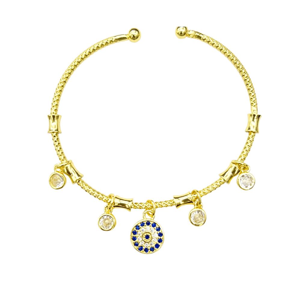 Zircon-Embellished Evil Eye Bracelet with Blue Accents