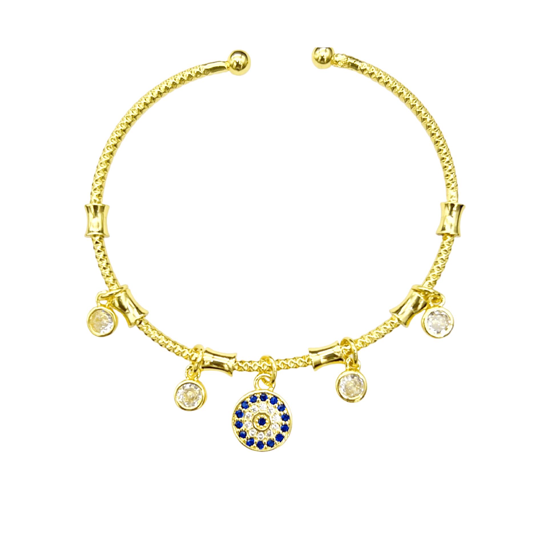 Браслет  Сглаз  с цирконами и синими акцентами