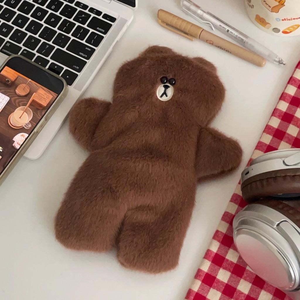 Brown Bear Plush Pen Bag Large Capacity Cute Soft Stationery Case For Girls