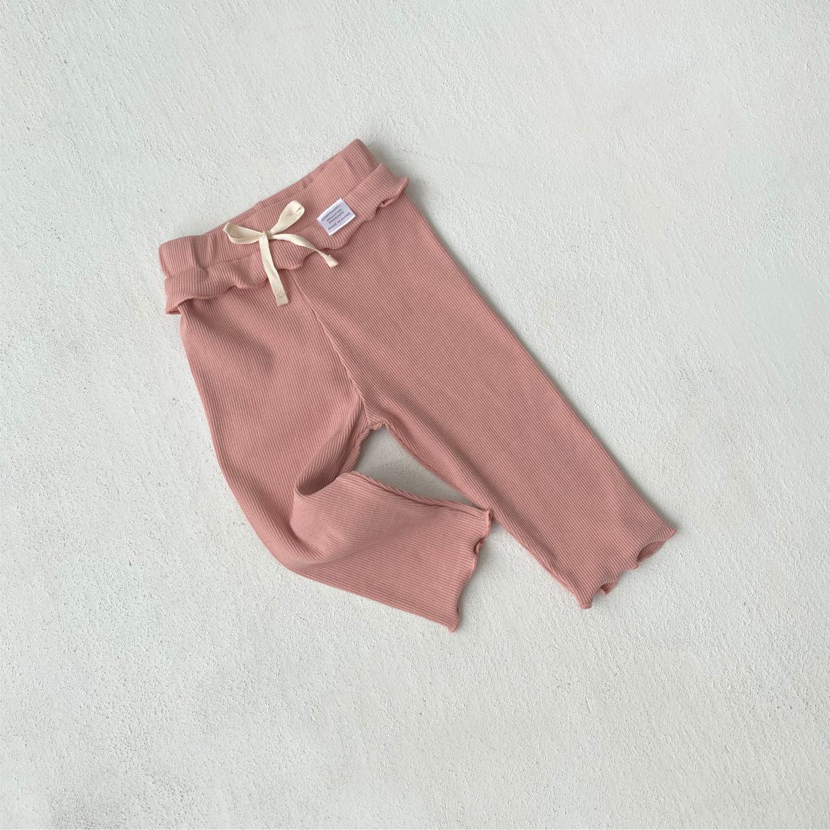 

Autumn Baby Girl Ruffle Pants - Cute Ribbed Knit Leggings with Bow and Wood Ear Trim 90 cm темно-розовый
