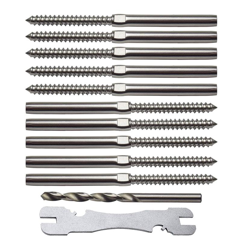 

T316 з нержавіючої сталі 3/16 фурнітура для кабельних огорож, для дерев’яних стовпчиків Стійки для настилу сходів DIY Baljaster, шурупи з обтиском ліворуч і справа 10PCS