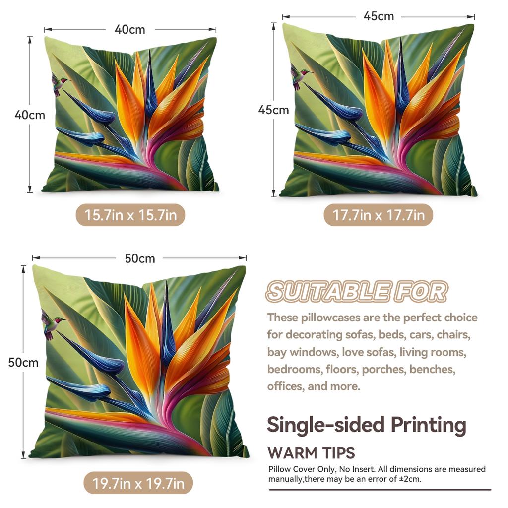 Tropical Plant Bird Of Paradise Floral Cushions Pillowcase Polyester Cushion Cover Throw Pillow Pillowcover Home Car Sofa Decor