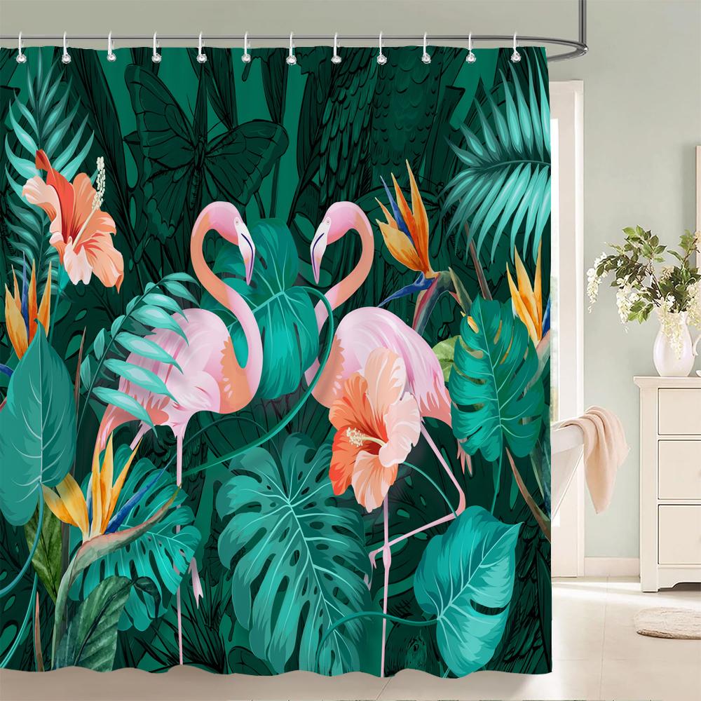 1 pc Plant Leaves Parrot Birds patterned polyester material shower curtain waterproof fabric, home partition bathroom curtain