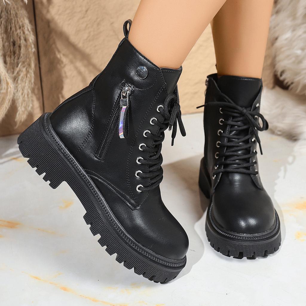 Martin Boots Women's New Autumn and Winter British Style Short Boots Women's Platform Locomotive Boots Large Size Lace-up Boots