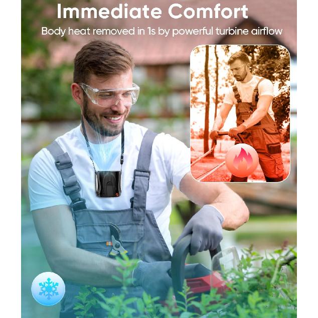 AI Portable Waist Fan, 6-Speed 16000RPM Strong Turbo Airflow, 40H Max Cooling Battery Powered Personal Fan Rechargeable, Hands-Free Shirt/Belt/Neck