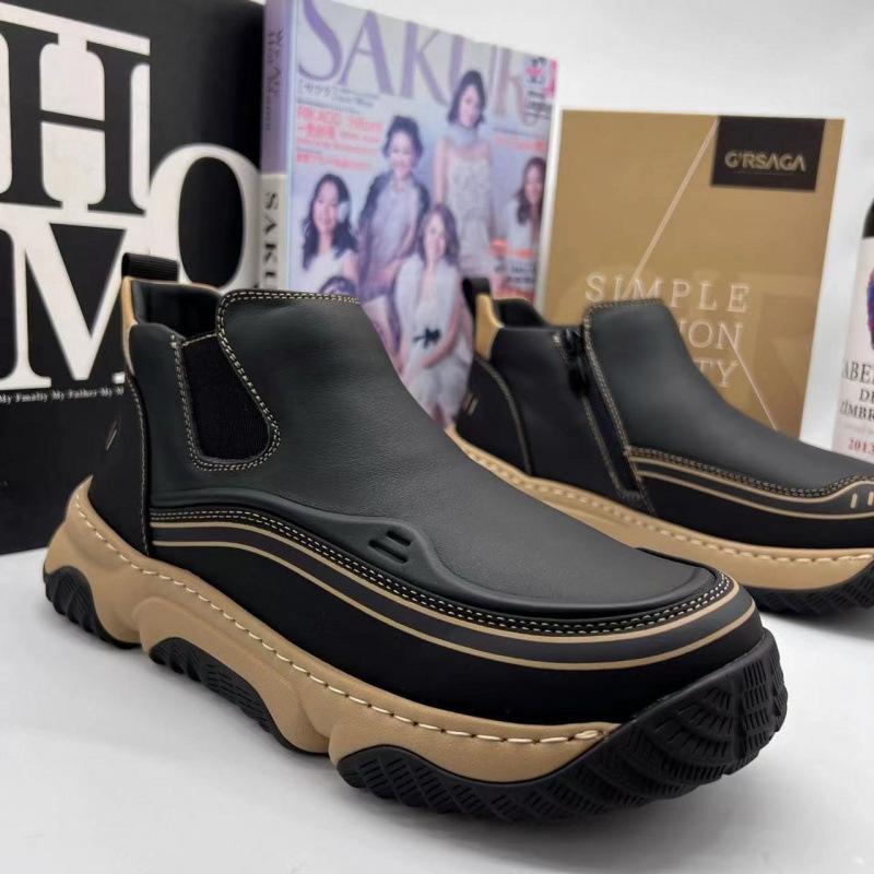 Spring new men's handmade online casual leather shoes men's retro big head foot cover thick bottom breathable leather shoes men