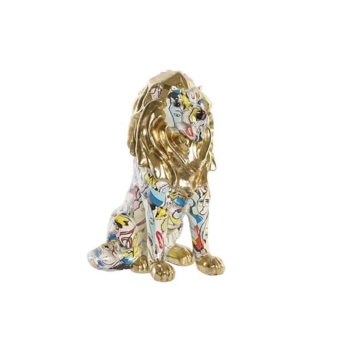 Figurine décorative - Lion doré - Résine - 21x14,5x27 cm - Multicouleur