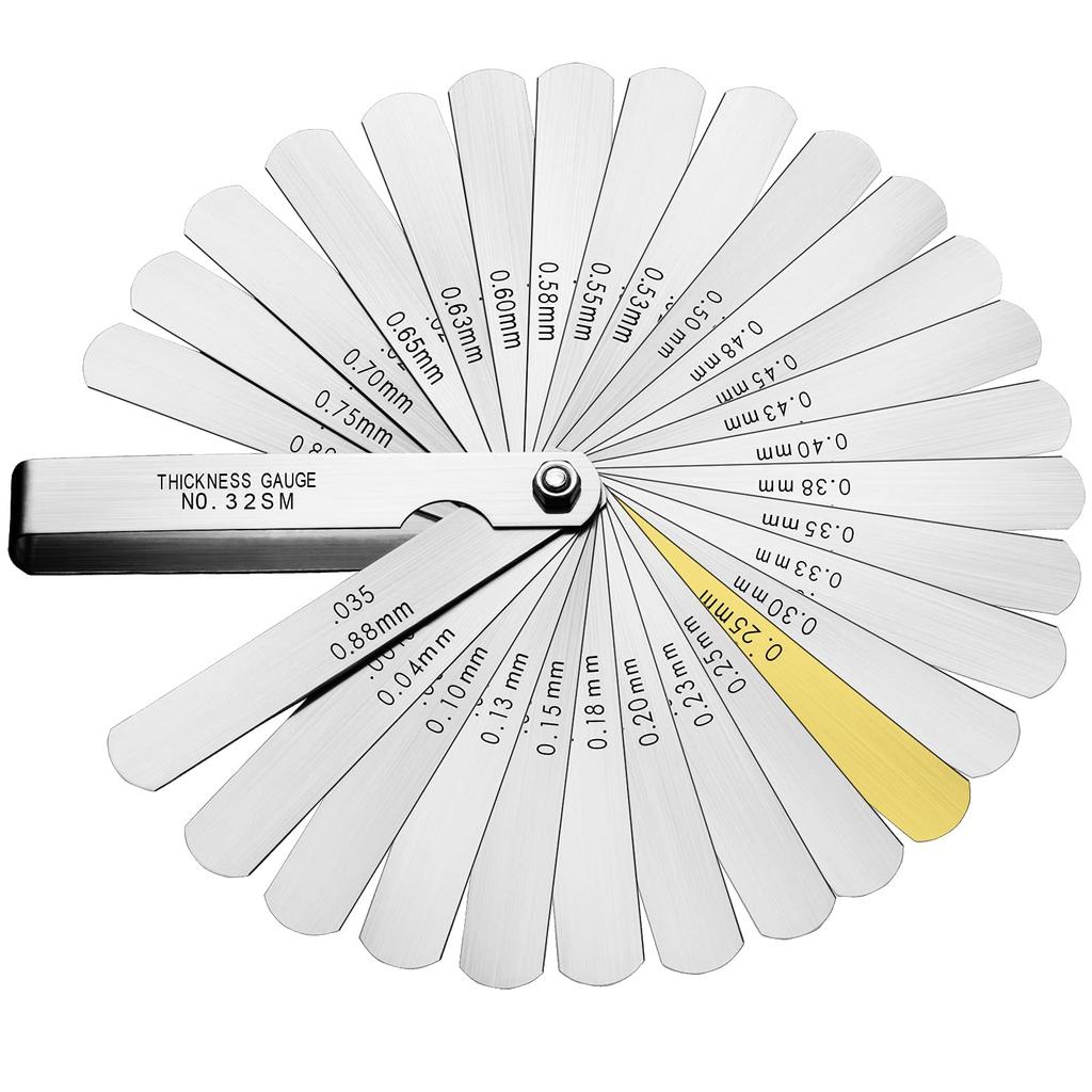 Feeler Gauges Stainless Steel 32 Blades 0.04-0.88 Mm Feeler Gauge Metric/Imperial for Measuring Gap Width Thickness for Guitar, Spark Plug, Valve