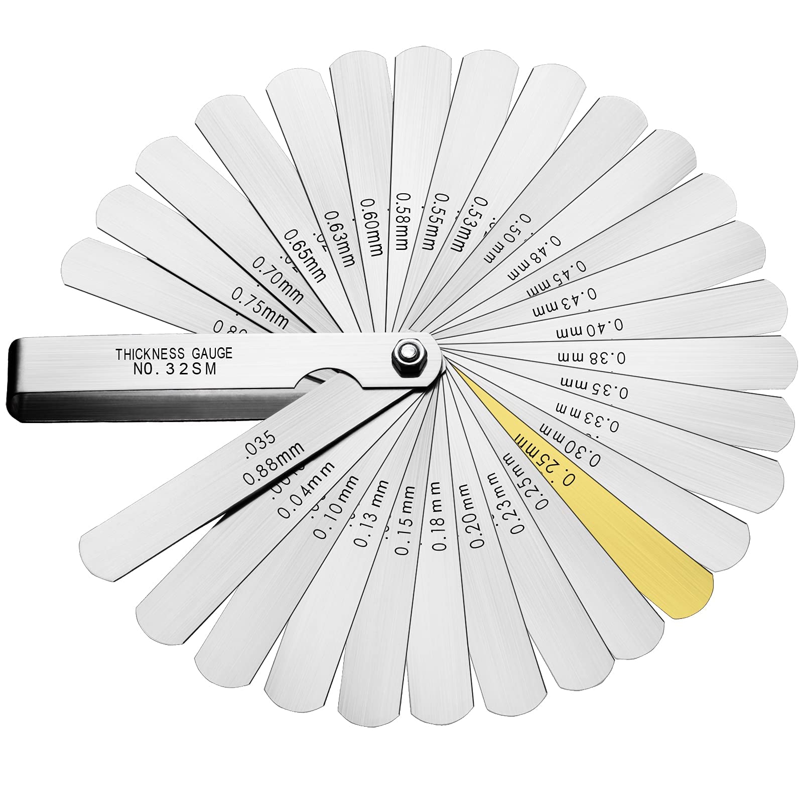 

Feeler Gauges Stainless Steel 32 Blades 0.04-0.88 mm Feeler Gauge Metric/Imperial for Measuring Gap Width Thickness for Guitar, Spark Plug, Valve 32 Blades(0.0015-0.035")