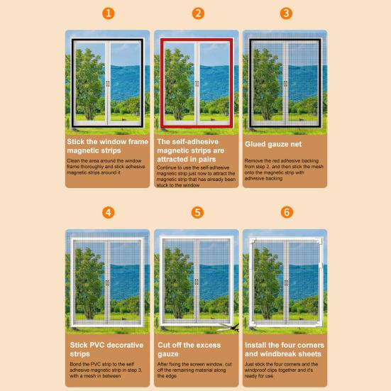 Yousheng Magnetic Gnat Proof Window Screen Breathable Adhesive Mounting No Drilling Home Office Bedroom Fly Protection Mesh Window Frame Curtain