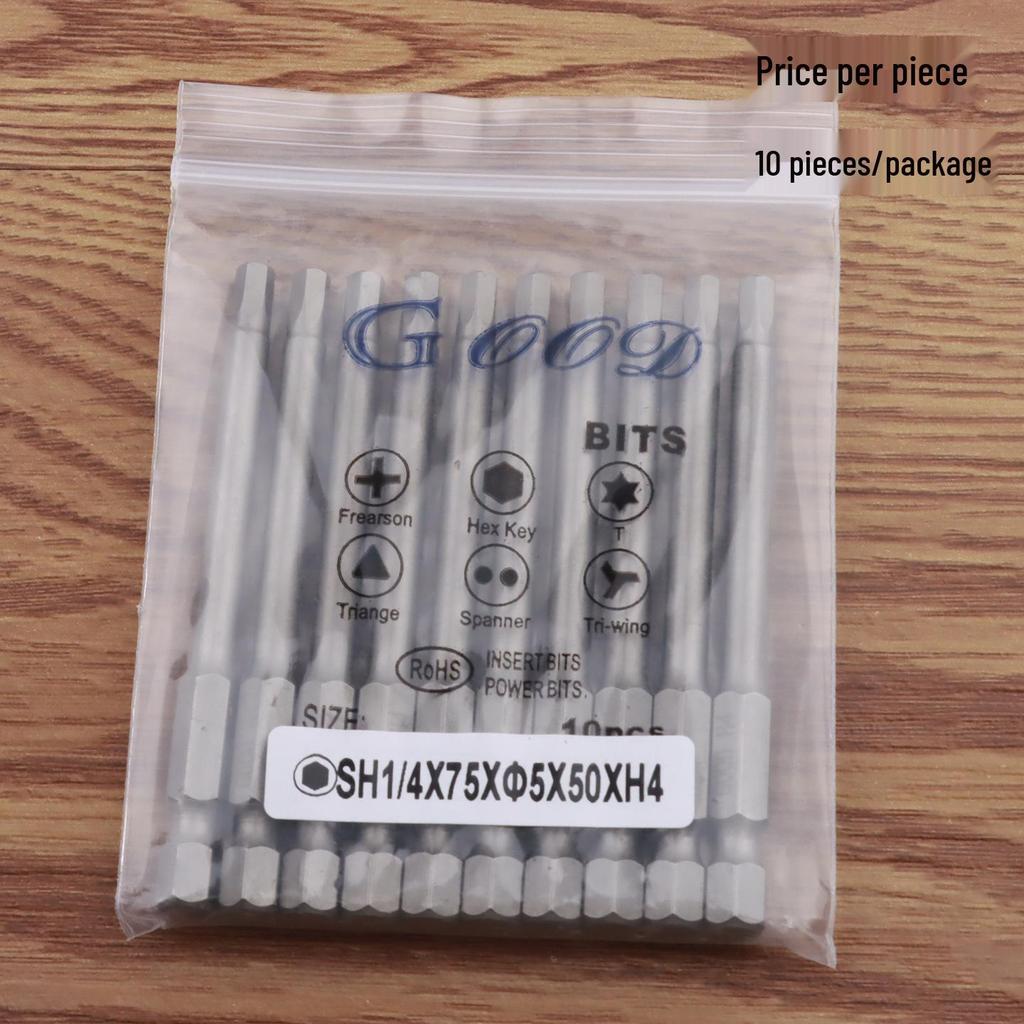 GOOD SH1/4*75*5.0*50*H4.0 Hex Socket Air/Electric Driver Bit with Magnet, S2 Steel