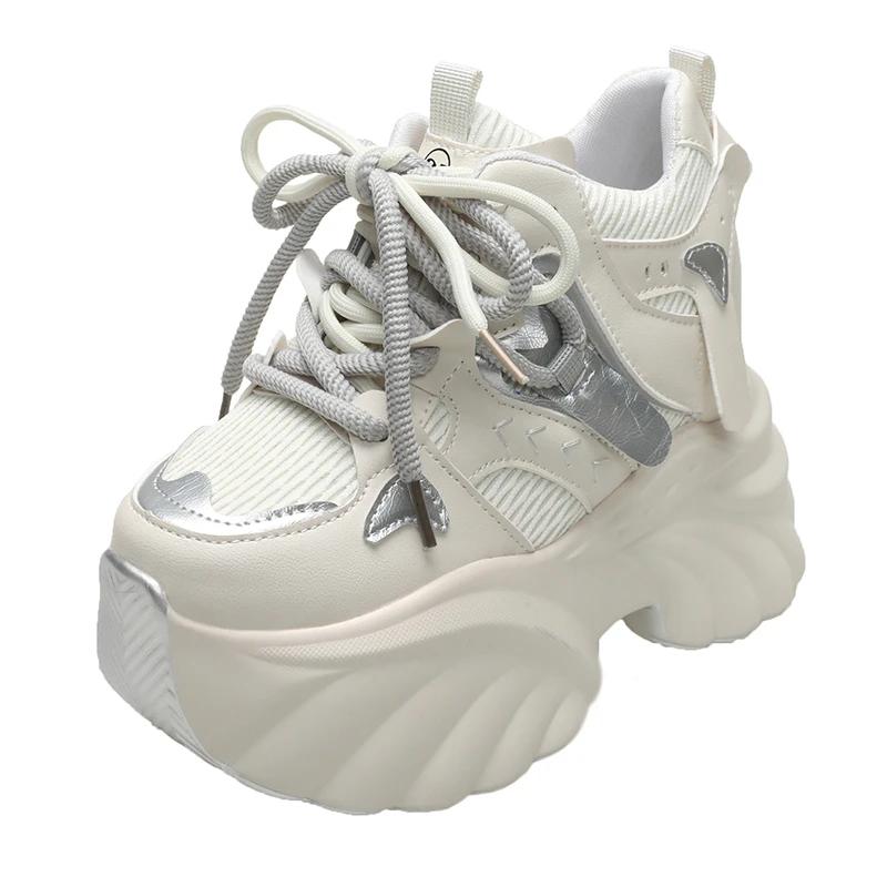 Fashion 11CM Women Thick Bottom Chunky Sneakers  Female Platform Lace Up Breathable Spring Autumn Woman Vulcanize Shoes Zapatos Mujer