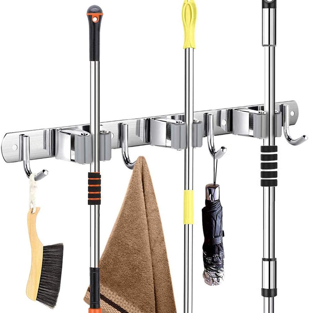 Stainless Steel Wall Mount Broom Holder Waterproof Organizer For Kitchen Wall Mounted Organizer