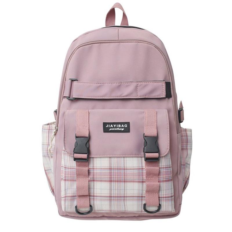 IELGY japanese plaid backpack female class simple casual girl large-capacity high-quality zipper schoolbag