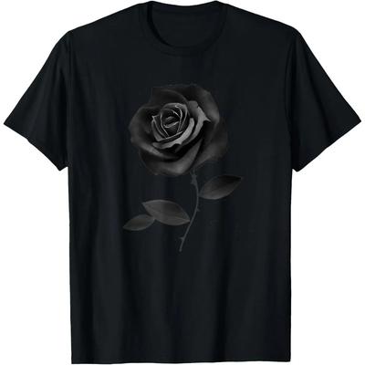Beautiful Black Rose Flower T-Shirt Gothic Floral Graphic Tee Unisex