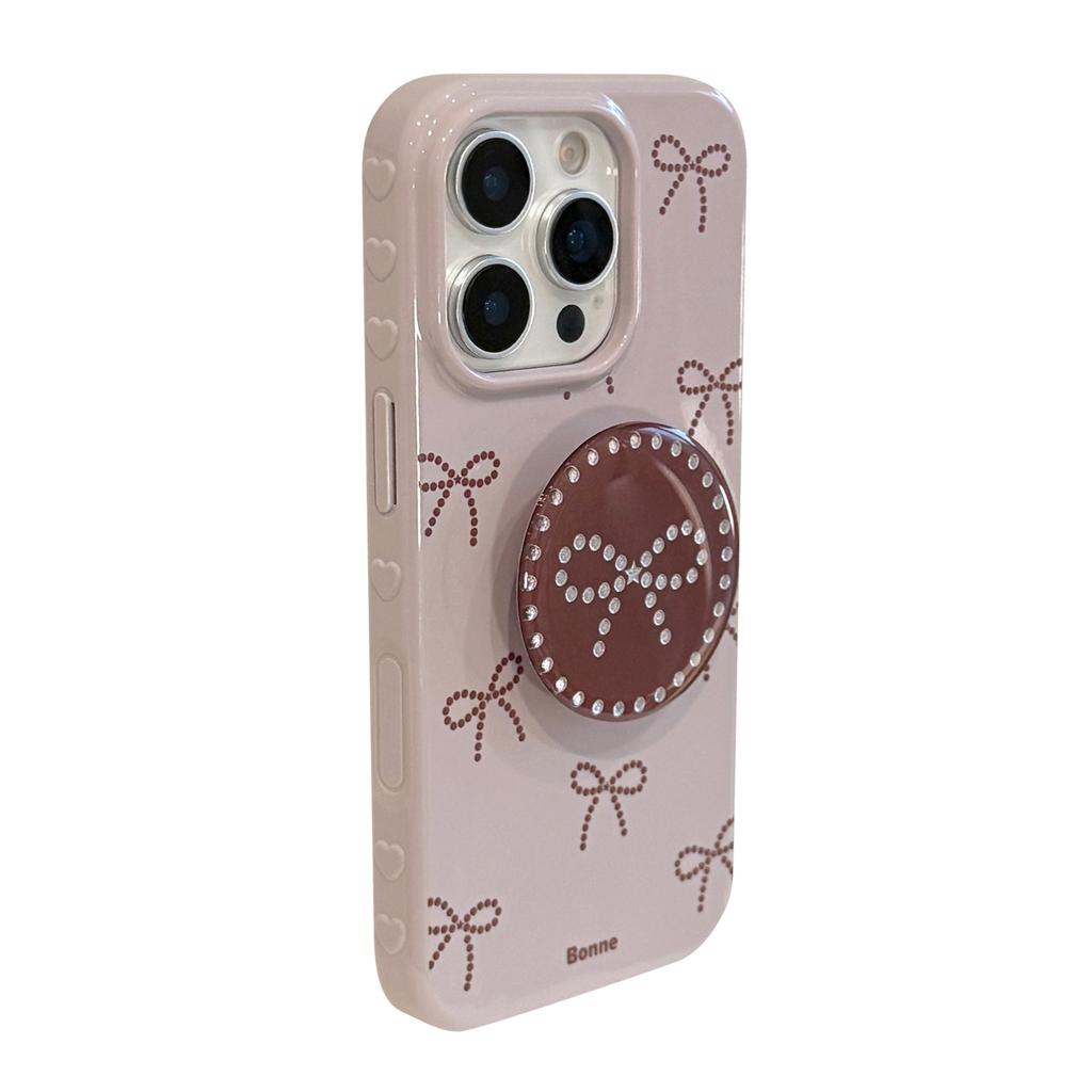 Styl Ins Szaro-Fioletowa Kokardka do Etui na Telefon Komórkowy Apple 17pro Max dla IPhone15Dla14 Pozłacany Stojak 16 Miękki