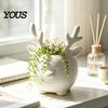 Ceramic Style Vase 3D Printed Reindeer Succulents Planter Pot for Indoor Plants, Decorative Desktop Office Desk Accessory Organizer, Christmas