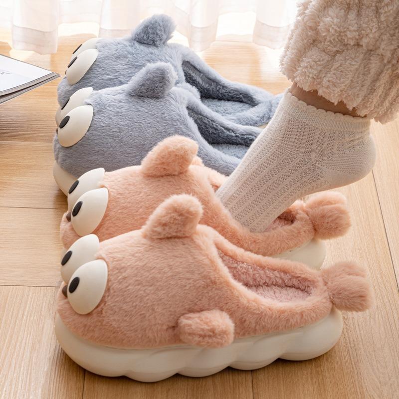 New cotton slippers women's winter high value warm cute thick bottom home bag and plush cotton slippers men's winter